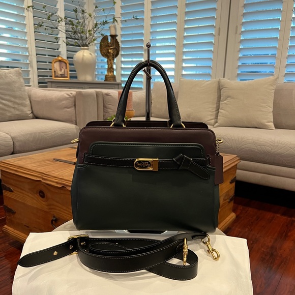 COACH $595 Tate Carryall 29 in Colorblock Amazon Green Leather Satchel Bag - Picture 3 of 17